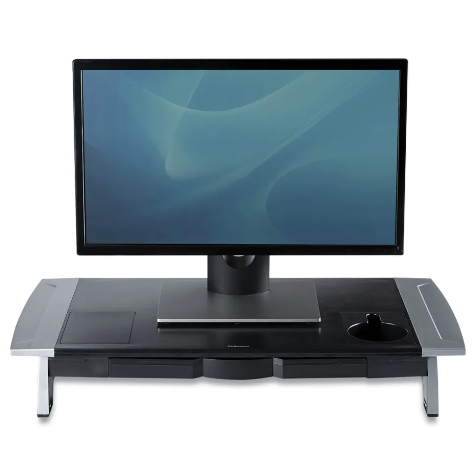Fellowes Mfg Co. 27 in. x 14 in. x 4 in. to 6.5 in. Office Suites Premium Monitor Riser - Black/Silver