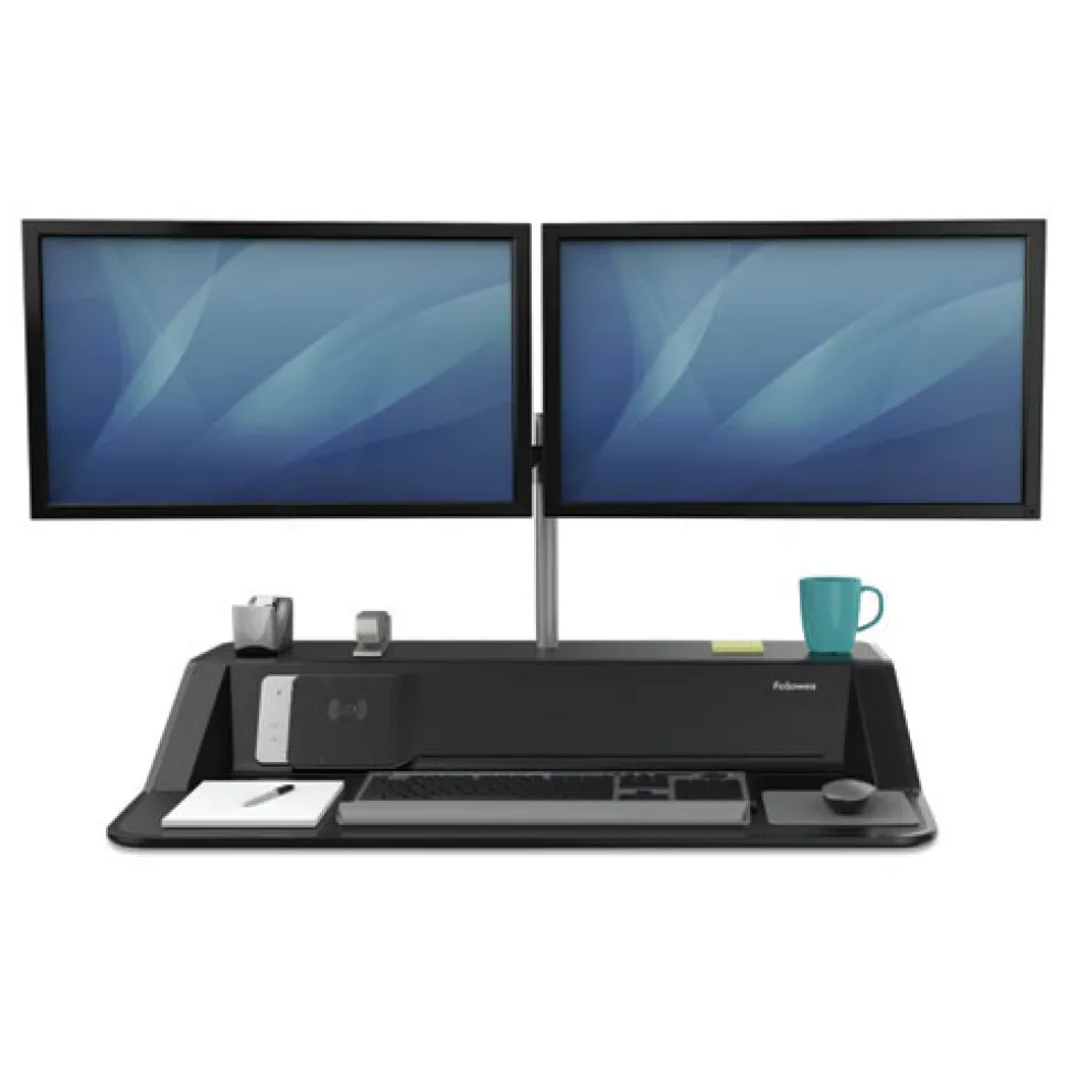 Fellowes Mfg Co. 32.75 in. x 24.25 in. x 5.5 in. to 22.5 in. Lotus DX Sit-Stand Workstation - Black