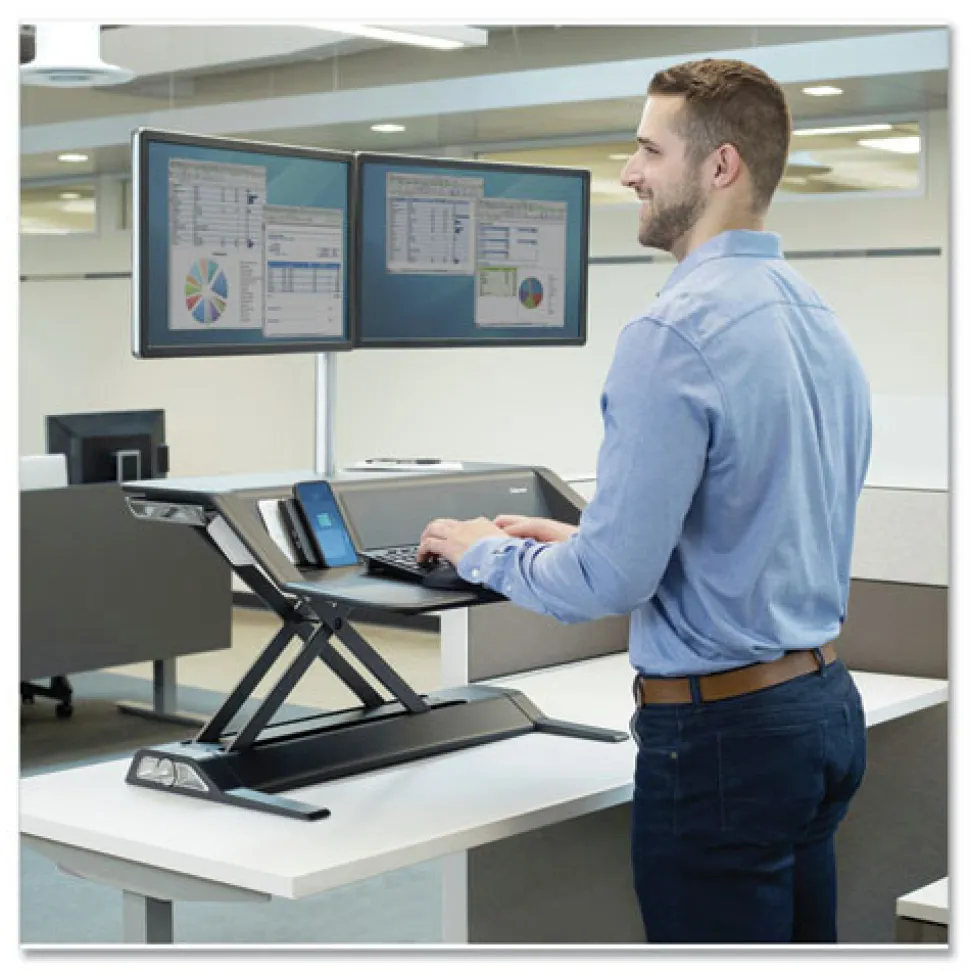 Fellowes Mfg Co. 32.75 in. x 24.25 in. x 5.5 in. to 22.5 in. Lotus DX Sit-Stand Workstation - Black