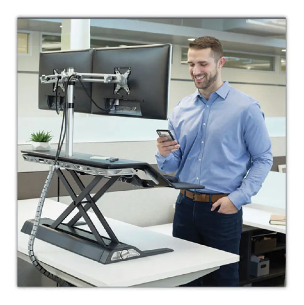 Fellowes Mfg Co. 32.75 in. x 24.25 in. x 5.5 in. to 22.5 in. Lotus DX Sit-Stand Workstation - Black