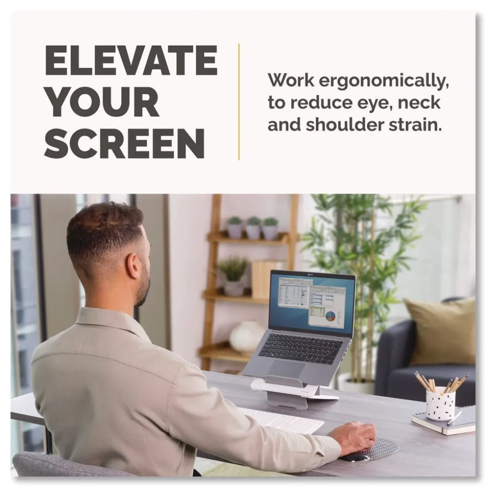 Fellowes Mfg Co. 9.25 in. x 10.55 in. x 0.55 in. to 8 in. Supports Up to 8.8 lbs. Breyta Laptop Stand - White