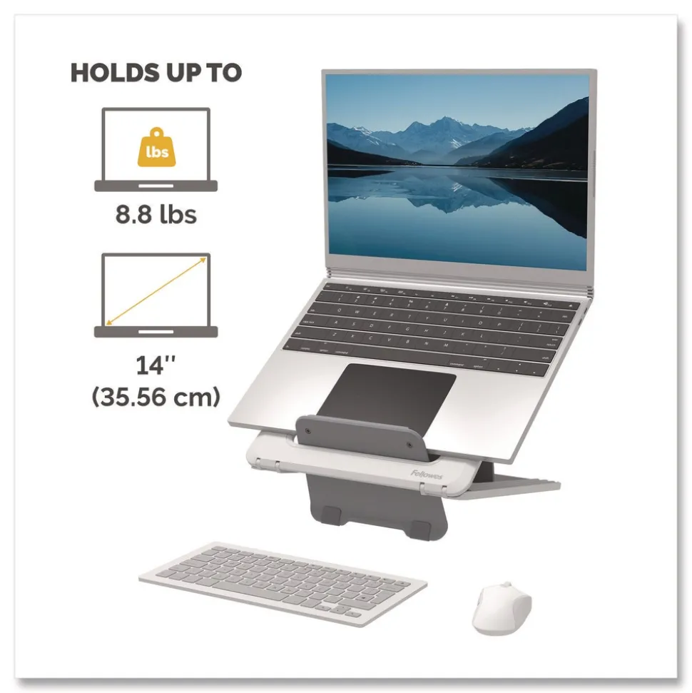 Fellowes Mfg Co. 9.25 in. x 10.55 in. x 0.55 in. to 8 in. Supports Up to 8.8 lbs. Breyta Laptop Stand - White