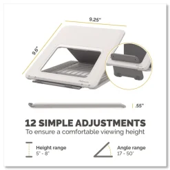 Fellowes Mfg Co. 9.25 in. x 10.55 in. x 0.55 in. to 8 in. Supports Up to 8.8 lbs. Breyta Laptop Stand - White