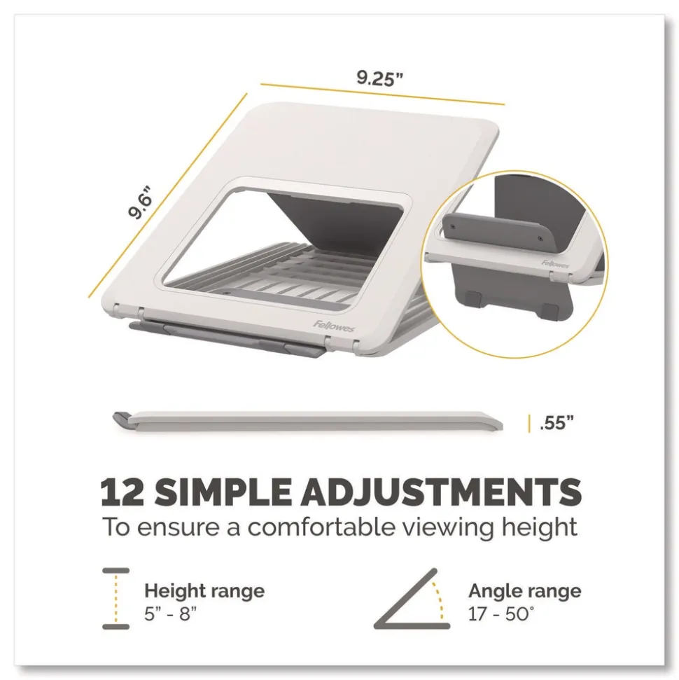 Fellowes Mfg Co. 9.25 in. x 10.55 in. x 0.55 in. to 8 in. Supports Up to 8.8 lbs. Breyta Laptop Stand - White