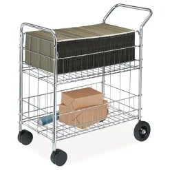 Fellowes Mfg Co. 21.5 in. x 37.5 in. x 39.25 in. Wire Mail Cart - Chrome