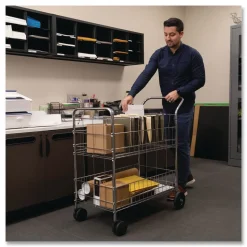 Fellowes Mfg Co. 21.5 in. x 37.5 in. x 39.25 in. Wire Mail Cart - Chrome