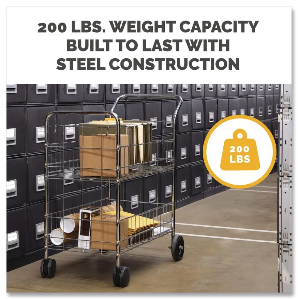 Fellowes Mfg Co. 21.5 in. x 37.5 in. x 39.25 in. Wire Mail Cart - Chrome