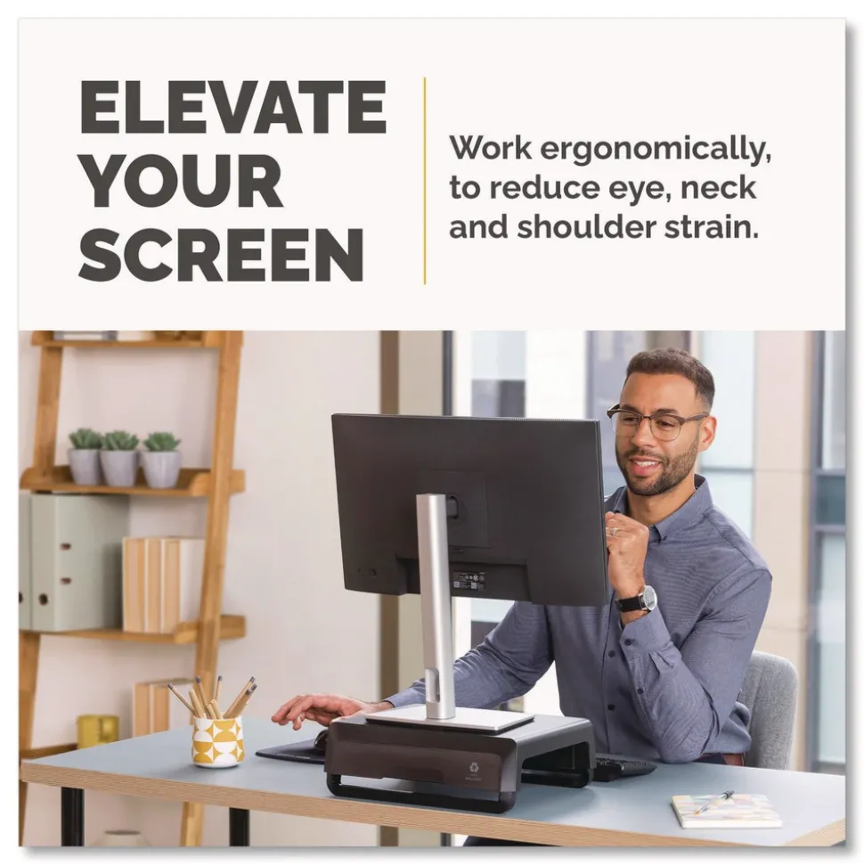 Fellowes Mfg Co. 13.94 in. x 11.97 in. x 3.25 in. to 6 in. Supports 33 lbs. Breyta Monitor Stand - Black