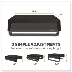 Fellowes Mfg Co. 13.94 in. x 11.97 in. x 3.25 in. to 6 in. Supports 33 lbs. Breyta Monitor Stand - Black