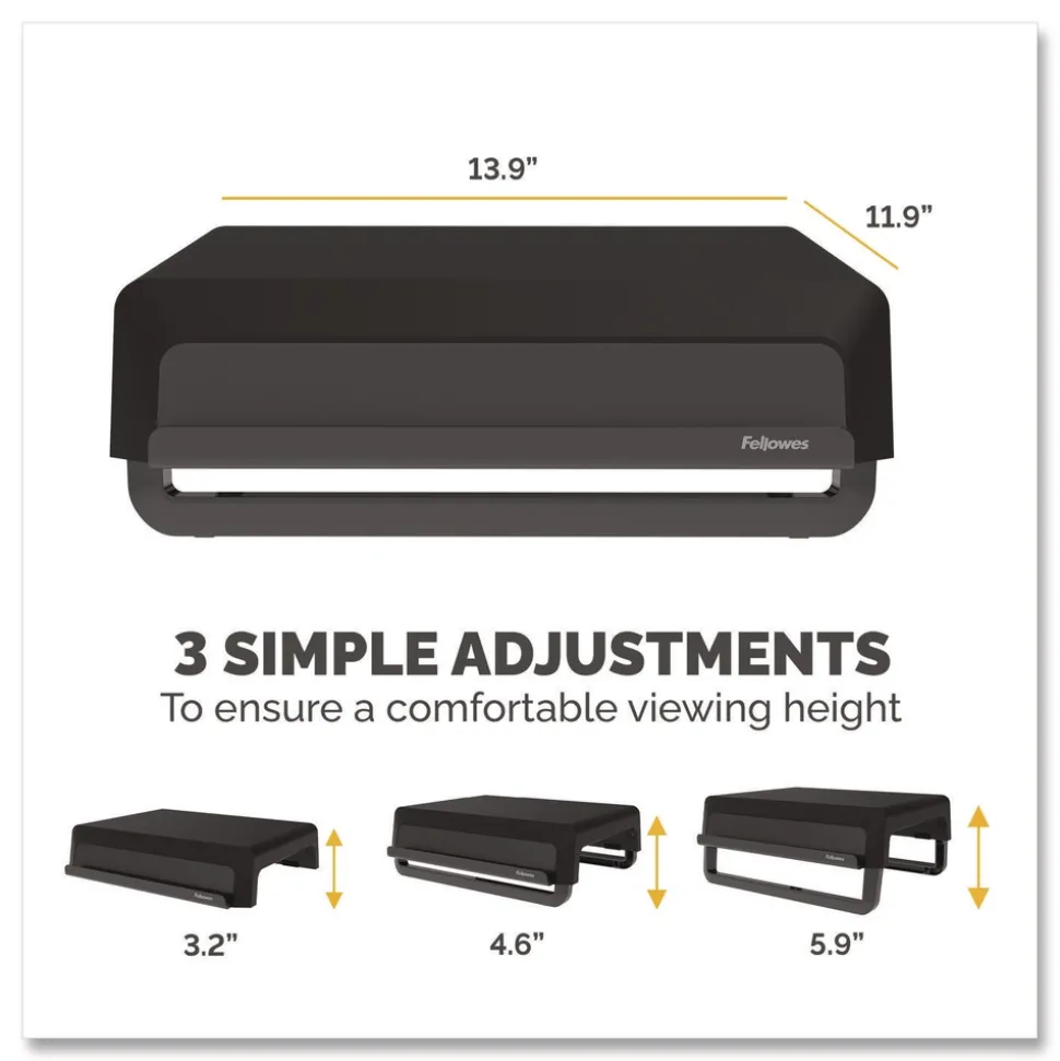Fellowes Mfg Co. 13.94 in. x 11.97 in. x 3.25 in. to 6 in. Supports 33 lbs. Breyta Monitor Stand - Black