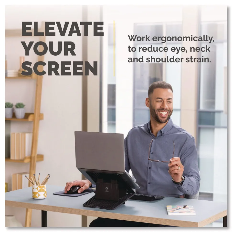 Fellowes Mfg Co. 9.25 in. x 10.55 in. x 0.55 in. to 8 in. Supports Up to 8.8 lbs. Breyta Laptop Stand - Black