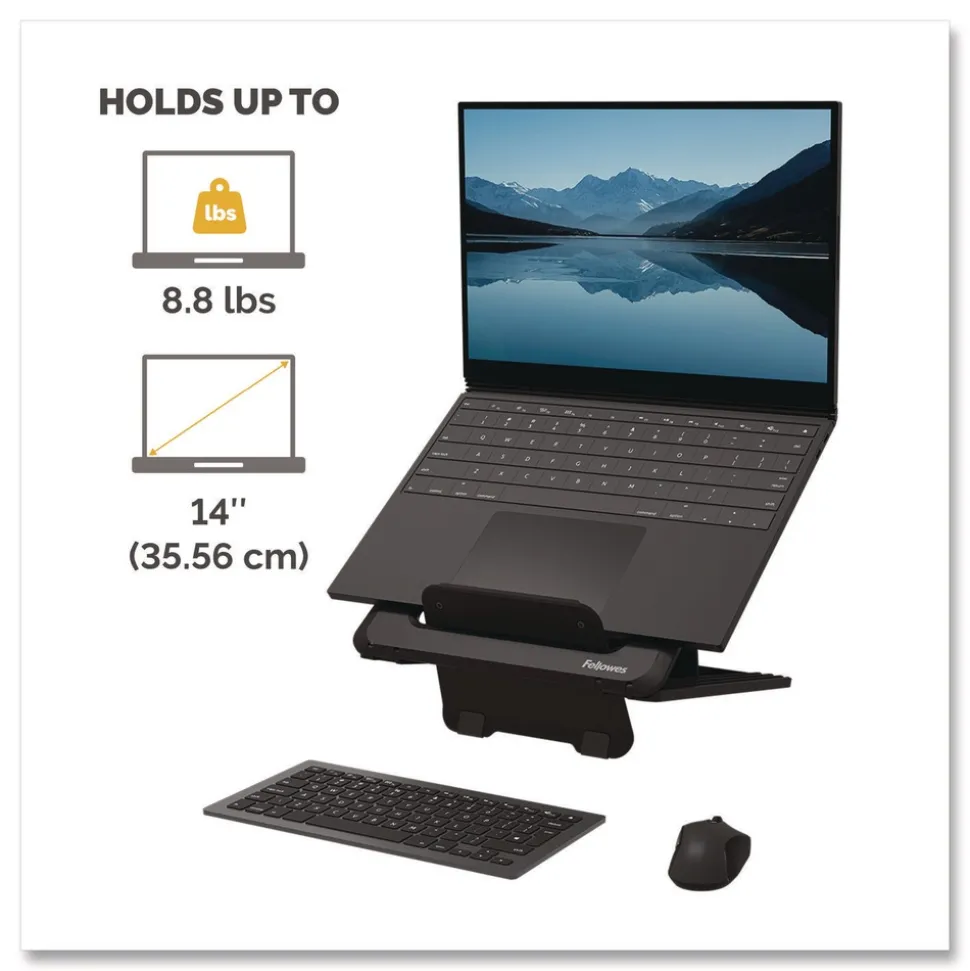 Fellowes Mfg Co. 9.25 in. x 10.55 in. x 0.55 in. to 8 in. Supports Up to 8.8 lbs. Breyta Laptop Stand - Black