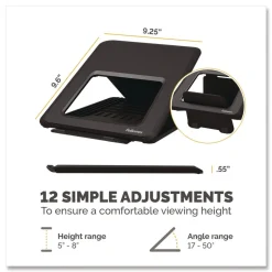 Fellowes Mfg Co. 9.25 in. x 10.55 in. x 0.55 in. to 8 in. Supports Up to 8.8 lbs. Breyta Laptop Stand - Black