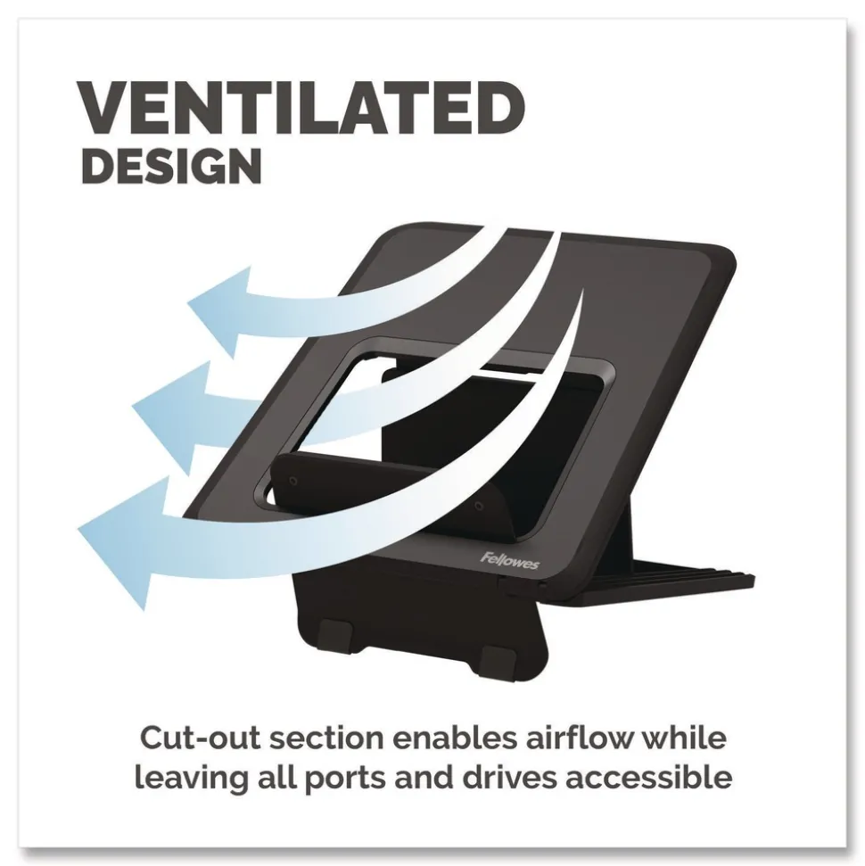 Fellowes Mfg Co. 9.25 in. x 10.55 in. x 0.55 in. to 8 in. Supports Up to 8.8 lbs. Breyta Laptop Stand - Black