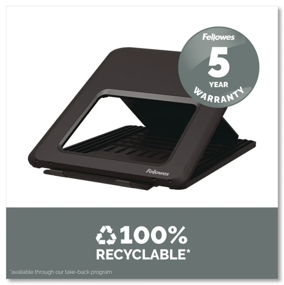 Fellowes Mfg Co. 9.25 in. x 10.55 in. x 0.55 in. to 8 in. Supports Up to 8.8 lbs. Breyta Laptop Stand - Black