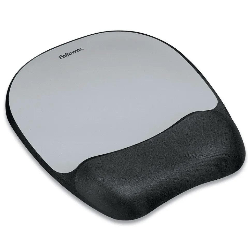 Fellowes Mfg Co. 7.93 x 9.25 Memory Foam Mouse Pad with Wrist Rest - Black/Silver