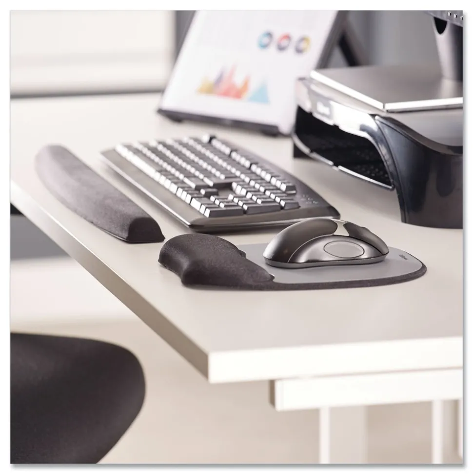 Fellowes Mfg Co. 7.93 x 9.25 Memory Foam Mouse Pad with Wrist Rest - Black/Silver