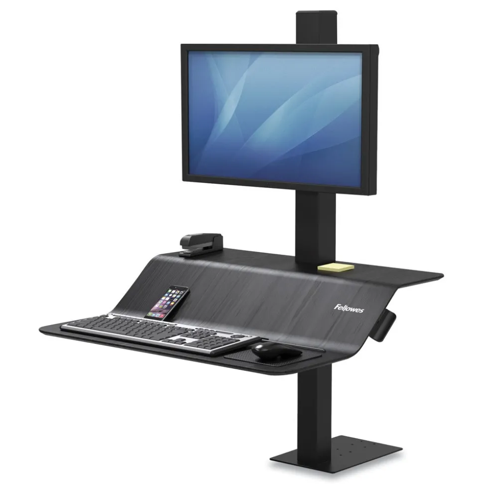 Fellowes Mfg Co. Lotus VE 29 in. x 28.5 in. x 42.5 in. Single Monitor Sit-Stand Workstation - Black