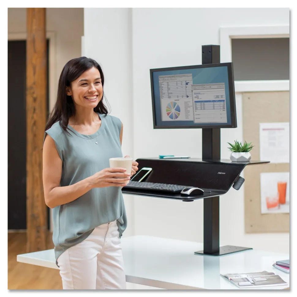 Fellowes Mfg Co. Lotus VE 29 in. x 28.5 in. x 42.5 in. Single Monitor Sit-Stand Workstation - Black