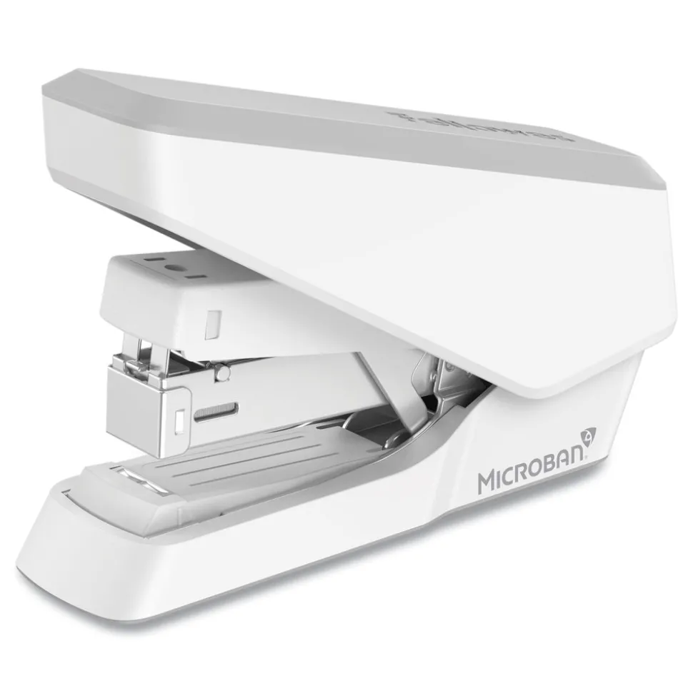 Fellowes Mfg Co. LX860 EasyPress 40-Sheet Capacity Half Strip Stapler with Antimicrobial Protection - Gray/White