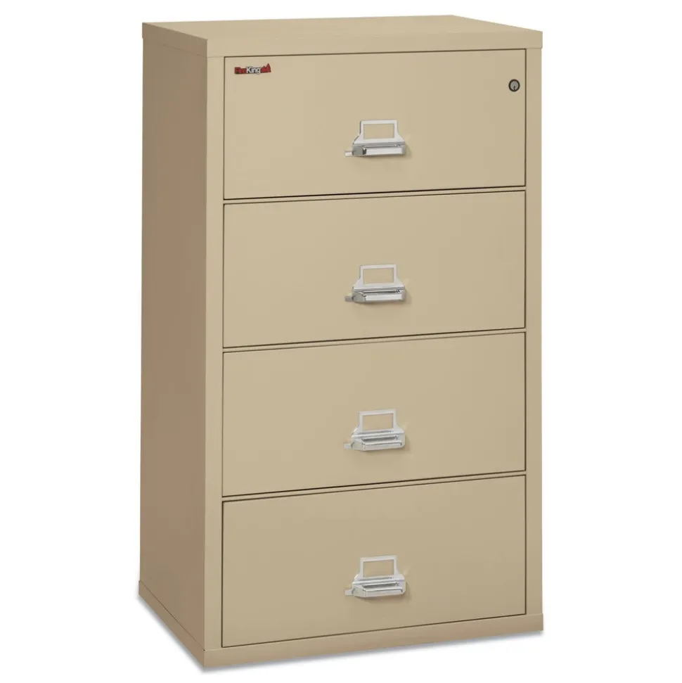 FireKing 4 Legal/Letter-Size File Drawers 31.13 in. x 22.13 in. x 52.75 in. 260 lbs. Overall Capacity Insulated Lateral File - Parchment