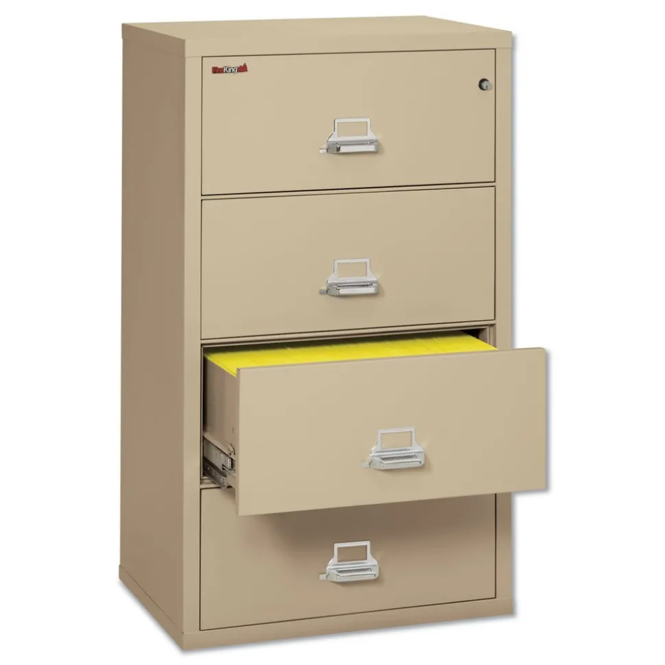 FireKing 4 Legal/Letter-Size File Drawers 31.13 in. x 22.13 in. x 52.75 in. 260 lbs. Overall Capacity Insulated Lateral File - Parchment