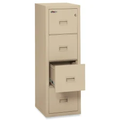 FireKing Compact Turtle 17.75 in. x 22.13 in. x 52.75 in. Insulated Vertical File with 4 Legal/Letter Drawers - Parchment