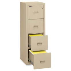 FireKing Compact Turtle 17.75 in. x 22.13 in. x 52.75 in. Insulated Vertical File with 4 Legal/Letter Drawers - Parchment