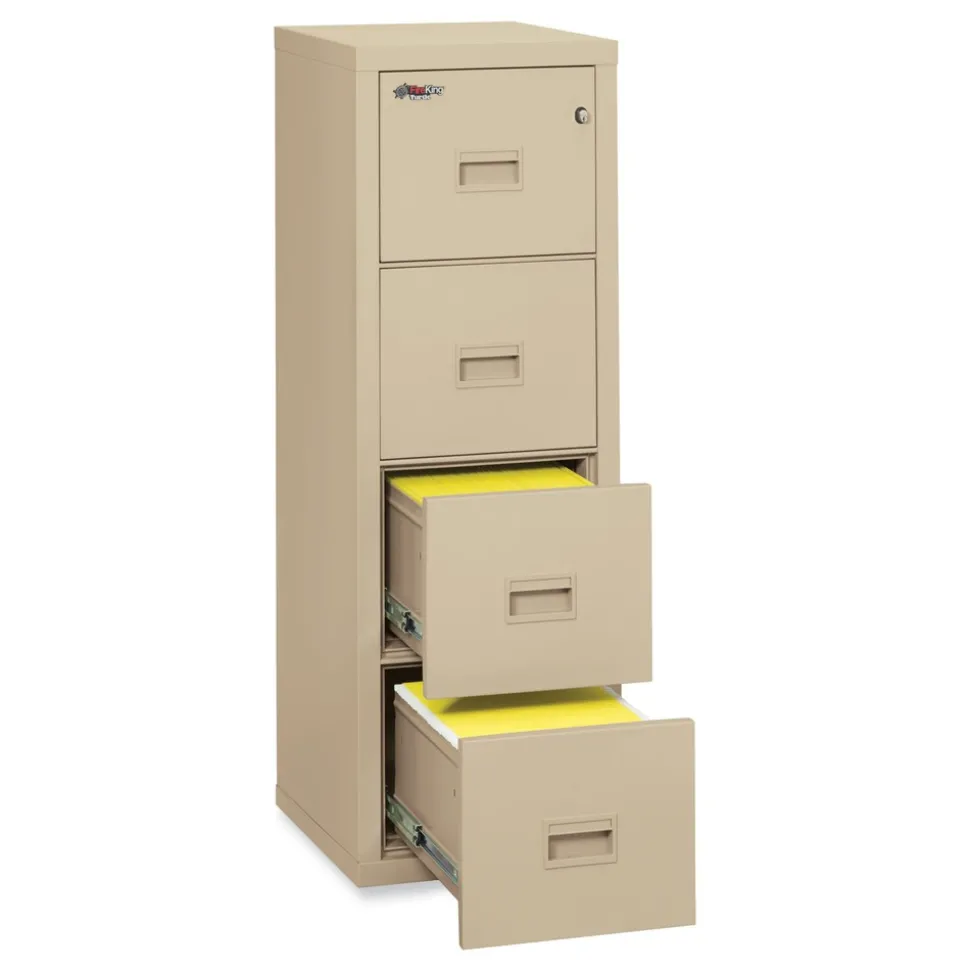 FireKing Compact Turtle 17.75 in. x 22.13 in. x 52.75 in. Insulated Vertical File with 4 Legal/Letter Drawers - Parchment