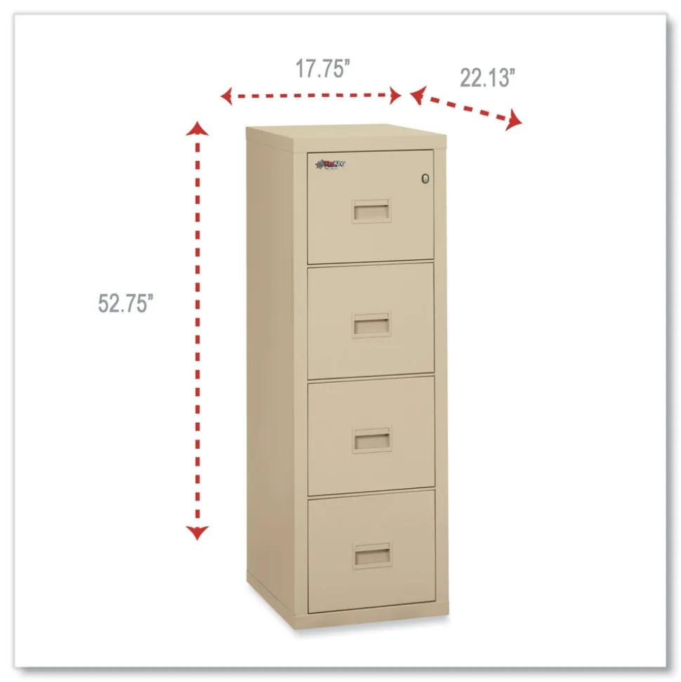 FireKing Compact Turtle 17.75 in. x 22.13 in. x 52.75 in. Insulated Vertical File with 4 Legal/Letter Drawers - Parchment