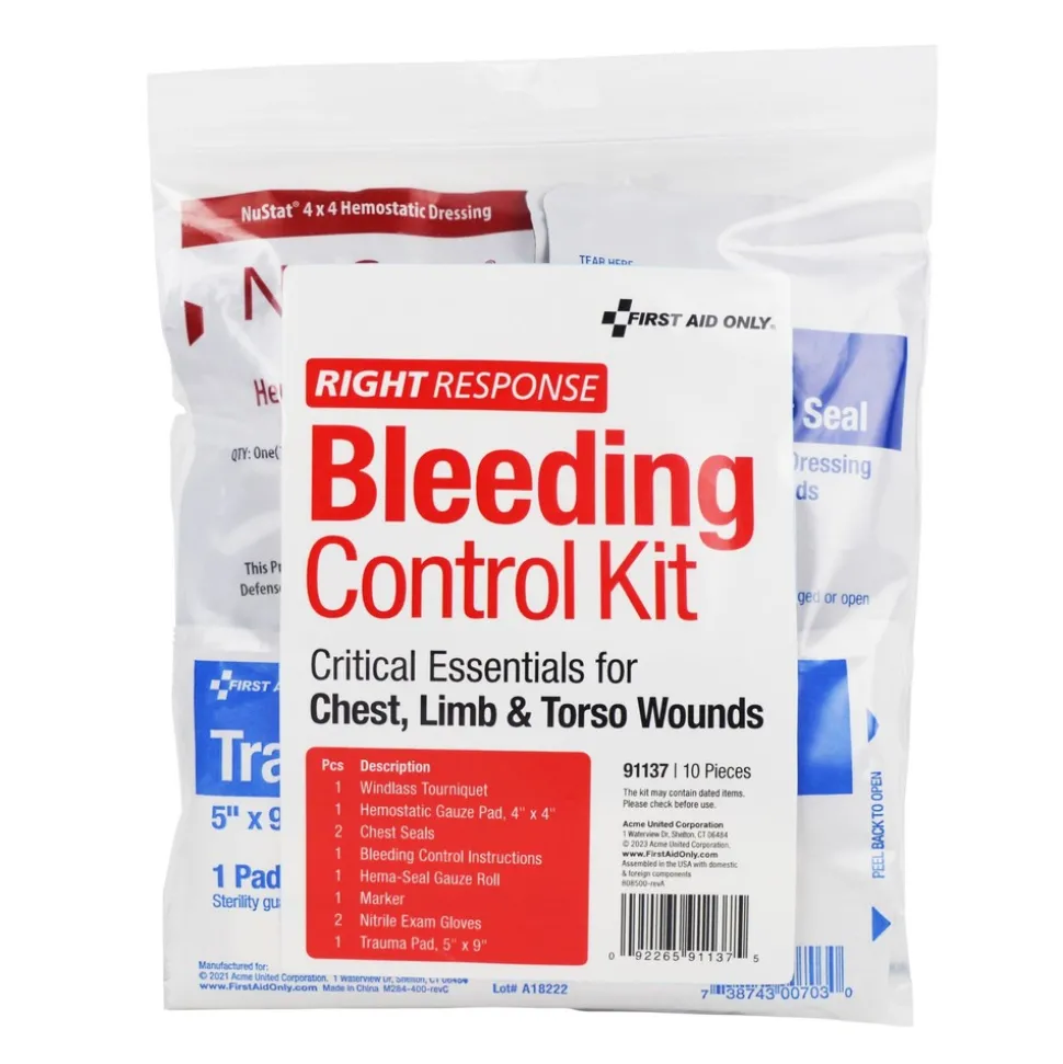 First Aid Only 11-Piece Critical Essentials Bleeding Control Kit for Limb, Chest and Torso Wounds