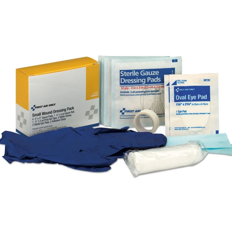 First Aid Only Small Wound Dressing Kit Includes Gauze/Tape/Gloves/Eye Pads/Bandages
