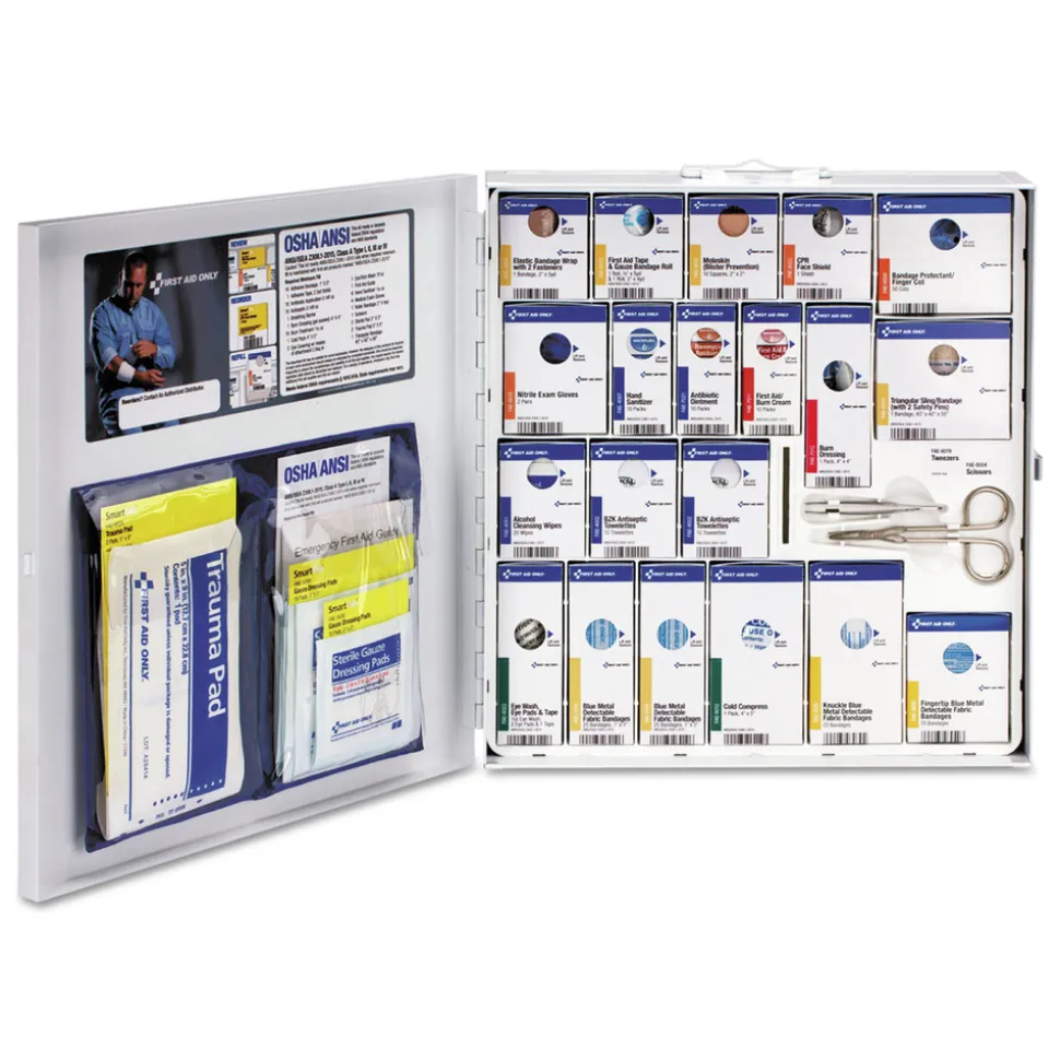 First Aid Only SmartCompliance No Medication Metal Case Food Service First Aid Kit for 50 People (260-Pieces/Kit)