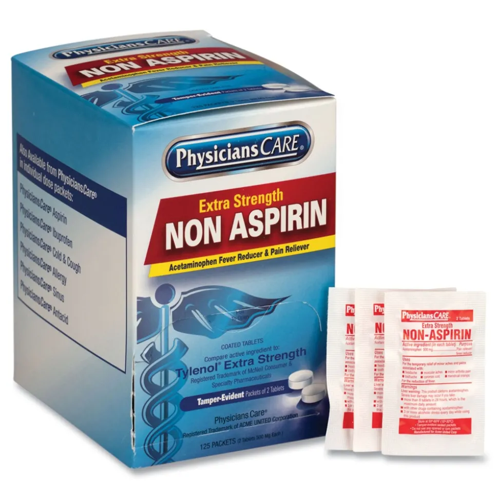 First Aid Only XStrength Non-Aspirin Acetaminophen Pain Relievers/Medicines (250/Box)