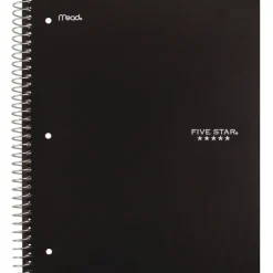 Five Star 10.5 in. x 8.63 in. Sheets Wide/Legal Rule 1-Subject Wirebound Notebook - Black Cover