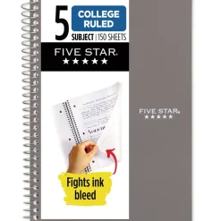 Five Star 9.5 x 7.25 Sheets (150) Medium/College Rule Wirebound Notebook - Randomly Assorted Cover Color