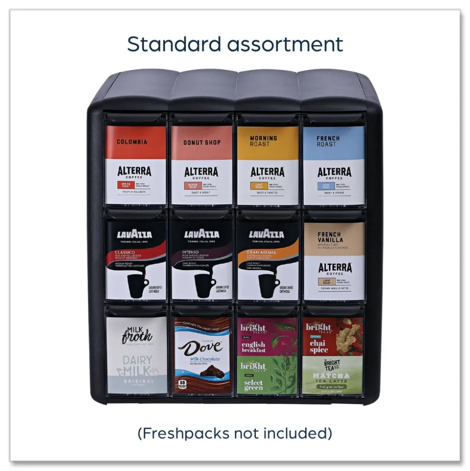 FLAVIA 15.2 in. x 17.2 in. x 16.3 in. 12-Compartments Four Column Merchandiser - Black