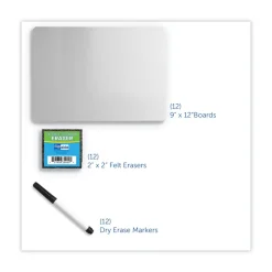 Flipside 12 in. x 9 in. Dry Erase Board Set - White Surface (12/Pack)