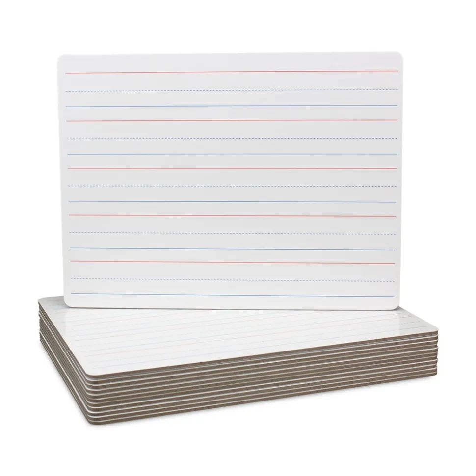 Flipside 12 in. x 9 in. Magnetic 2-Sided Red/Blue Ruled Dry Erase Board - White Surface (12/Pack)