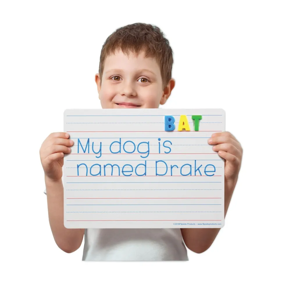 Flipside 12 in. x 9 in. Magnetic 2-Sided Red/Blue Ruled Dry Erase Board - White Surface (12/Pack)