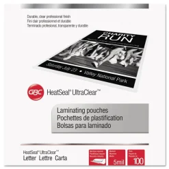 GBC UltraClear 9 in. x 11.5 in. 5 mil Thermal Laminating Pouches - Gloss Clear (100/Pack)