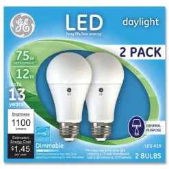 GE 12 Watts/75 Watts A19 LED Bulbs - Daylight (2/Pack)