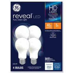 GE Reveal 5 Watts HDPlus LED A19 Light Bulb (4/Pack)