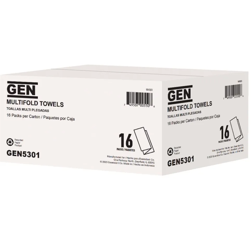 GEN 9.25 in. x 9.05 in. 1-Ply Multifold Towels - White (16/Carton)