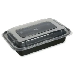 GEN 7.48 in. x 5.03 in. x 2.48 in. 24 oz. Plastic Microwavable Food Container with Lid - Rectangular Black/Clear (150/Carton)