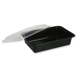 GEN 7.48 in. x 5.03 in. x 2.48 in. 24 oz. Plastic Microwavable Food Container with Lid - Rectangular Black/Clear (150/Carton)