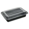 GEN FCPP-BC-38RECT 8.81 in. x 6.02 in. x 2.48 in. 38 oz. Plastic Microwavable Food Container with Lid - Rectangular Black/Clear (150/Carton)