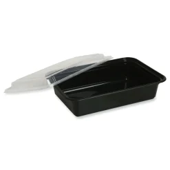 GEN FCPP-BC-38RECT 8.81 in. x 6.02 in. x 2.48 in. 38 oz. Plastic Microwavable Food Container with Lid - Rectangular Black/Clear (150/Carton)