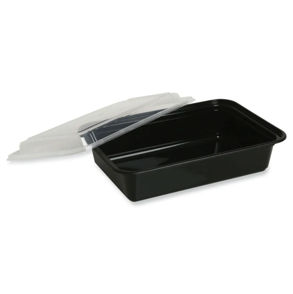 GEN FCPP-BC-38RECT 8.81 in. x 6.02 in. x 2.48 in. 38 oz. Plastic Microwavable Food Container with Lid - Rectangular Black/Clear (150/Carton)