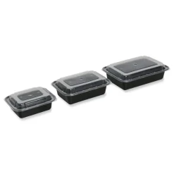 GEN FCPP-BC-38RECT 8.81 in. x 6.02 in. x 2.48 in. 38 oz. Plastic Microwavable Food Container with Lid - Rectangular Black/Clear (150/Carton)
